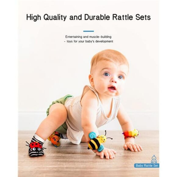 Baby Wrist Rattle Socks and Foot Finder Set Perfect Baby Toys for 0-12 Months - Picture 5 of 8